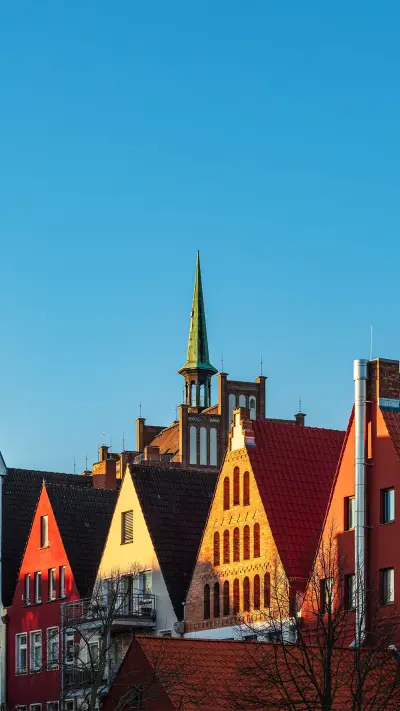 Church spires and residential buildings in Germany