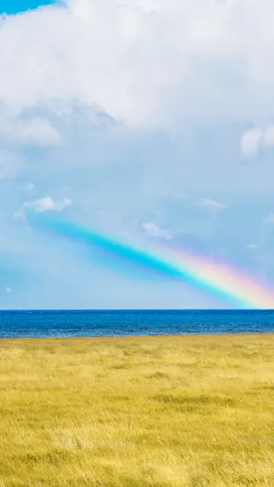 Snow Mountain Cloud Layer Rainbow Lake Grassland
