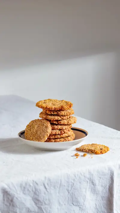 Stack of homemade oat cookies with shadows - Screenshot 1