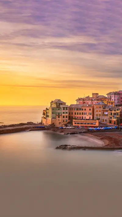 Genoa skyline on the Mediterranean sea at sunset