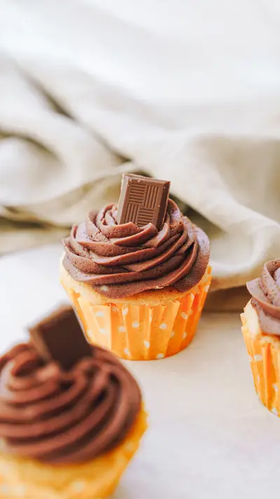 Chocolate cupcakes close-up on grey background