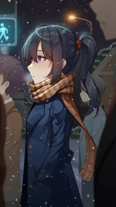 Pensive Girl Standing in The Snow