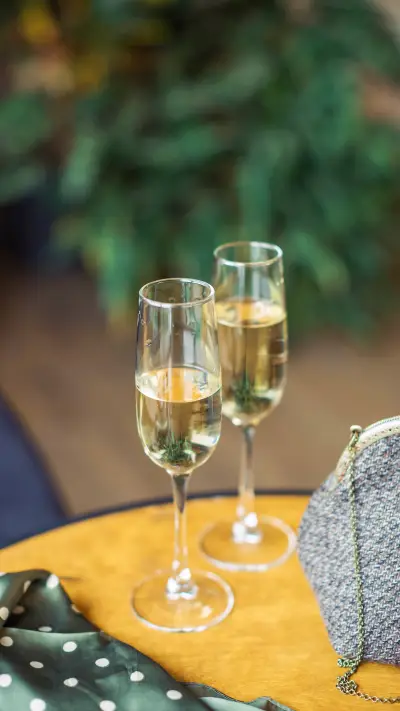 Champagne in champagne flutes on the table in cafe