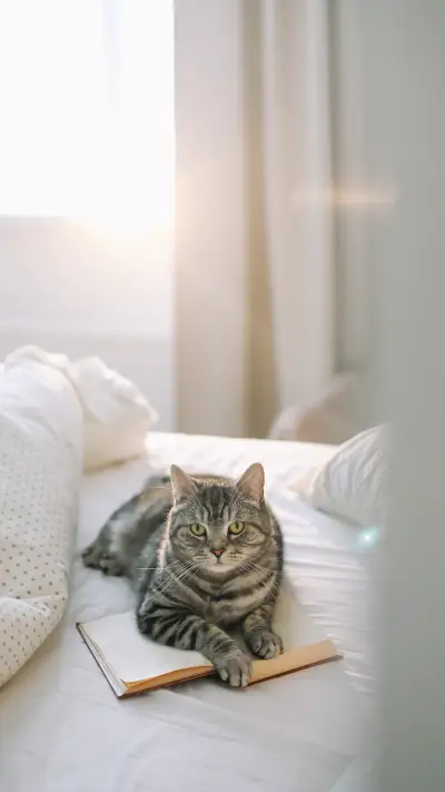 Cute grey tabby cat lying on bed and sleeping - Screenshot 1