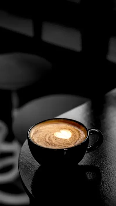 Hot coffee latte art heart shape