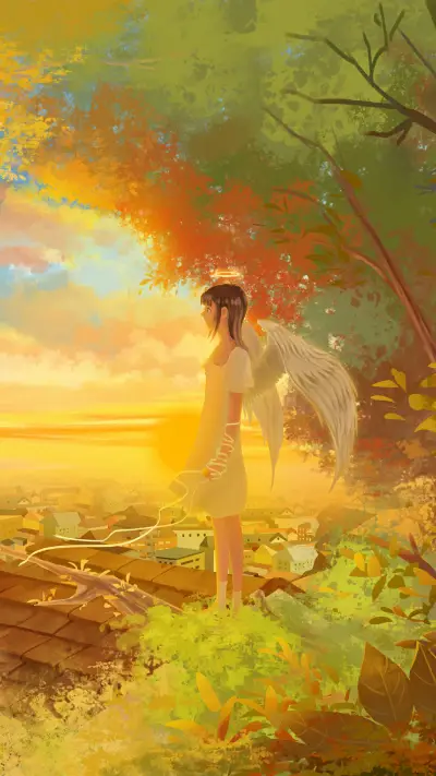 Angel Girl Standing on The Roof