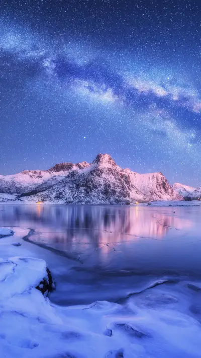 Snowy Mountains And Glaciers Under The Stars