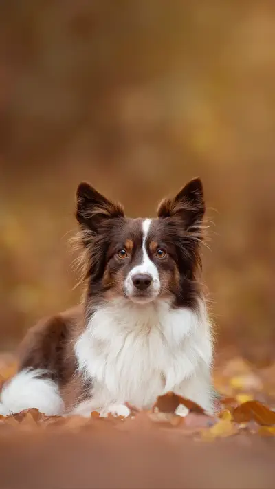 A Pretty Shepherd Dog Lying in Autumn Forest
