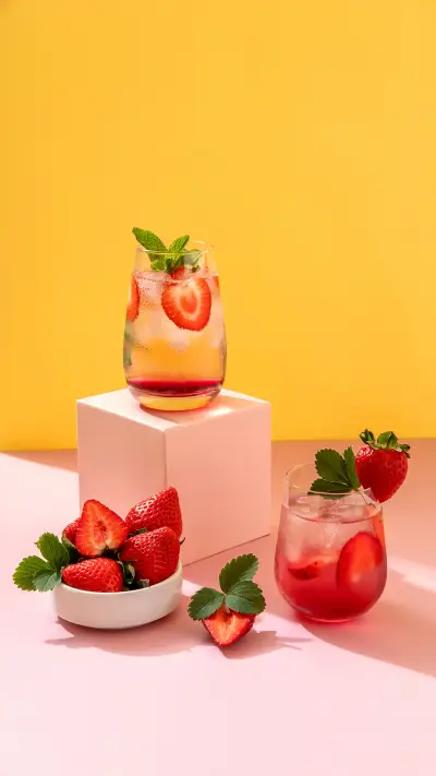 Mojito Cocktail with Strawberries on Yellow Background - Screenshot 1