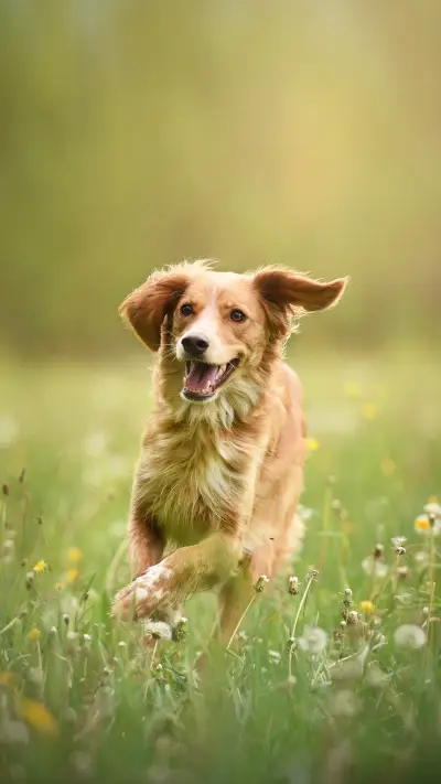 Dog in dandelion meadow
