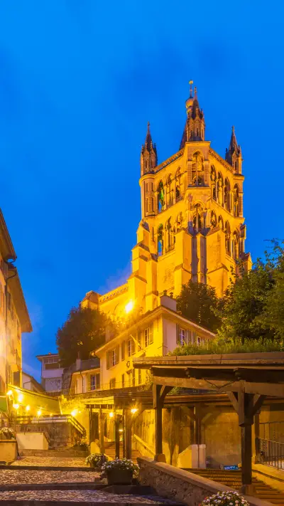 Switzerland lausanne stairs towards cathedral notredame