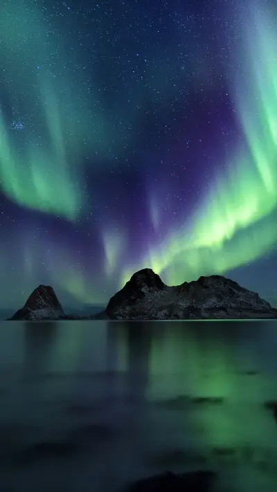 Reine, Norway under the northern lights