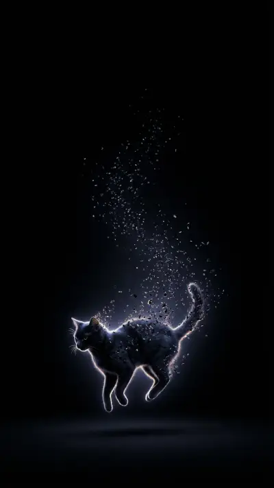 Mystical Floating Black Cat Particles