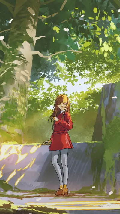 Girl in A Red Dress is Standing Under The Big Tree - Screenshot 1