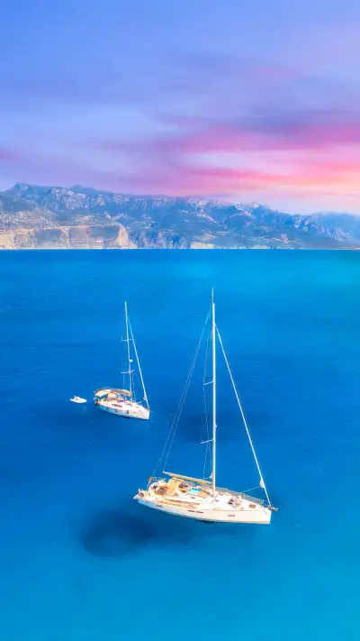 Beautiful Yachts and Boats on the Sea at Sunset in Turkey
