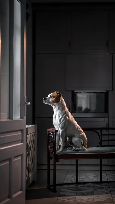 Dog Sitting on A Chair And Looking Out The Window