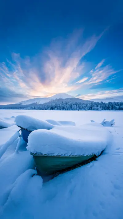 Boats Covered by Heavy Snow