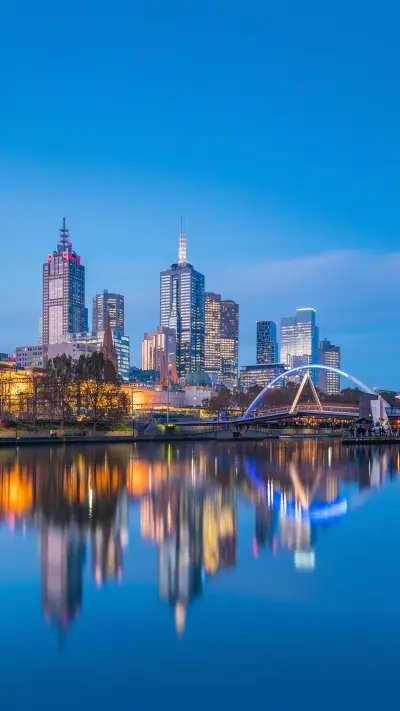 Melbourne city skyline at twilight in Australia