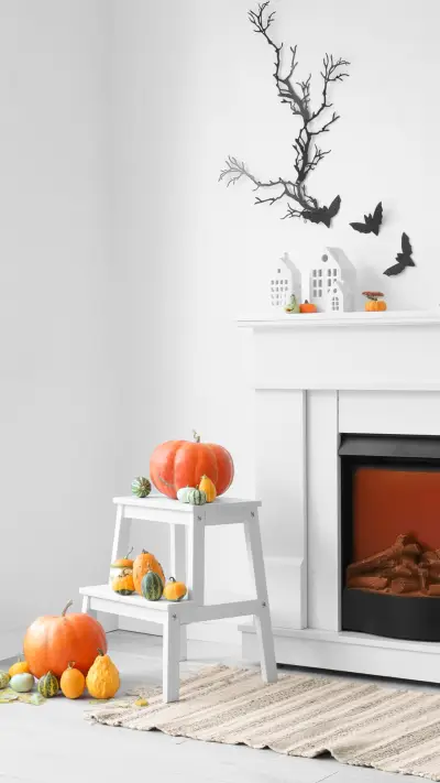 Autumn Festivities: Colorful Pumpkins, Bats, and a Fireplace - Screenshot 1