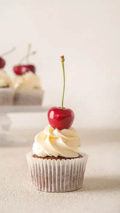Tasty cherry cupcake on light background - Screenshot 1