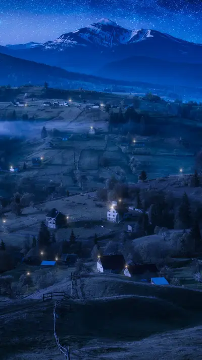 A Peaceful Village Under A Beautiful Starry Sky