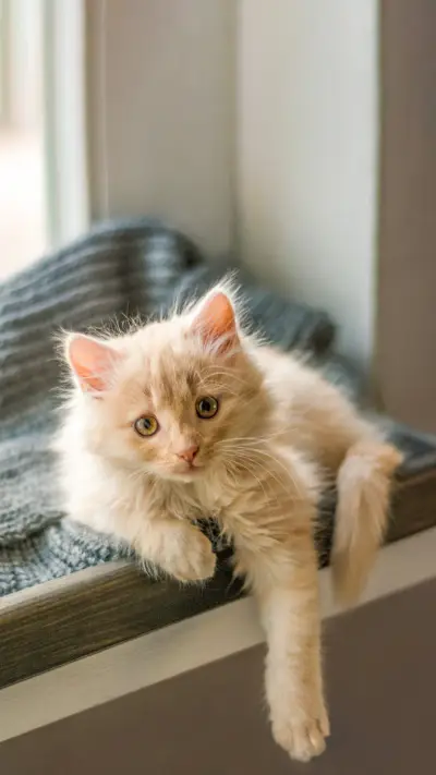 Cute kitten lies by the window