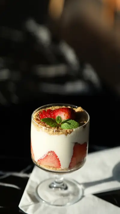 A strawberry magnolia dessert service on the table