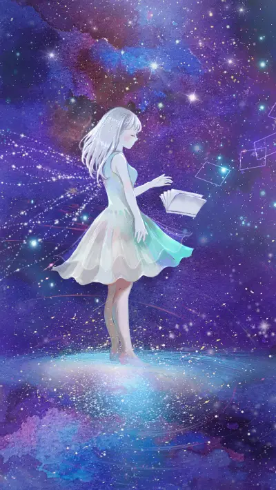 Beautiful Girl in A Dress Under The Stars