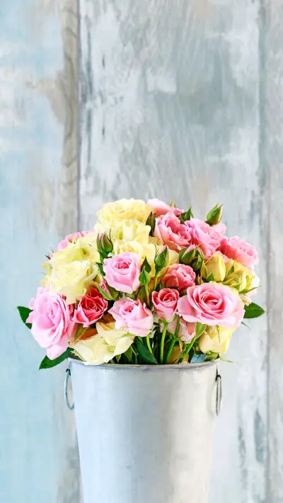 Bouquet of pink and yellow roses
