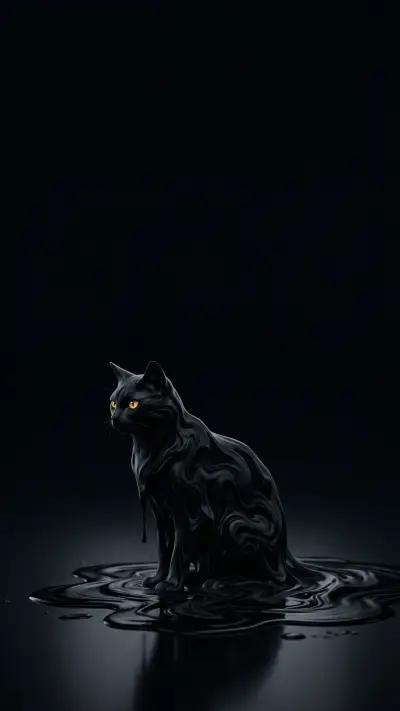 Abstract Black Liquid Cat Silhouette