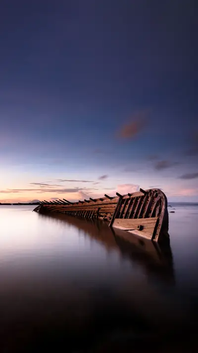 Sinking ship shot at dusk using long exposure technique