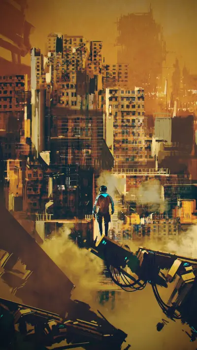 Man standing on futuristic architectur