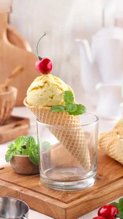 ice cream scoop with cone handle on the dining table