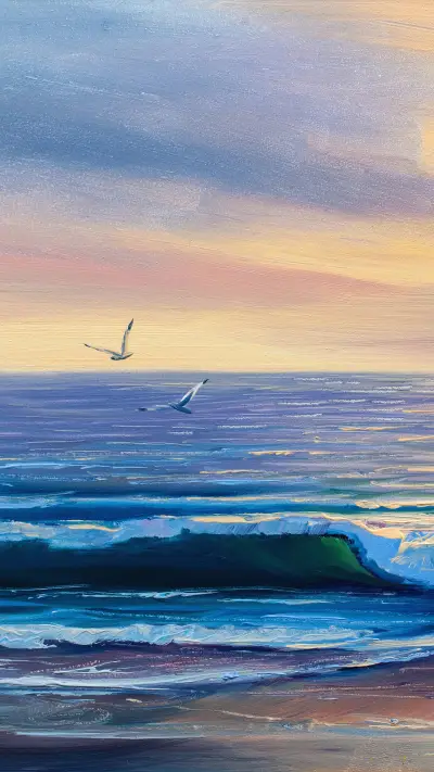 Oil painting by the sea