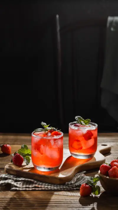 Two Glasses Ice Strawberry Garnished with Mint Leaf - Screenshot 1