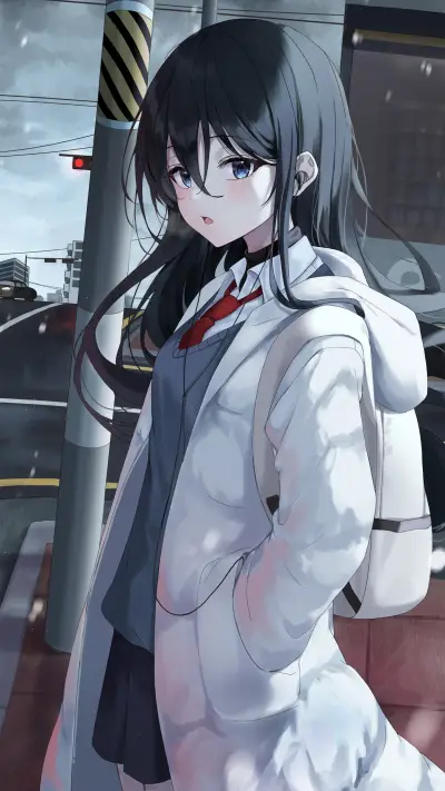 Student Girl Standing by The Road - Screenshot 1