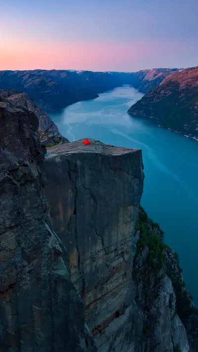 The famous pulpit rock illuminated at dawn