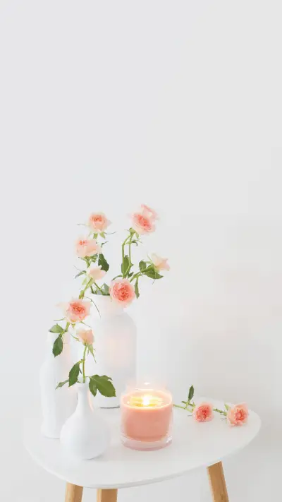 Pink Roses in White Vase on Table
