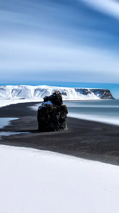 Famous Reynisdrangar rock formations at black