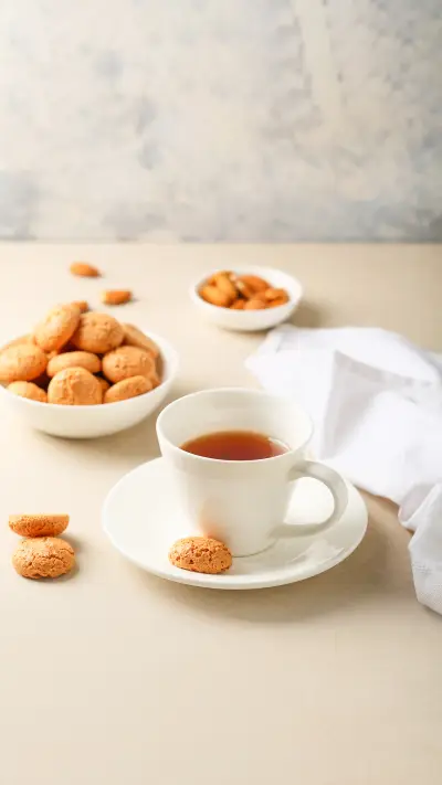 White cup of black tea, hot beverage