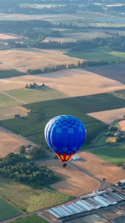 Hot air balloon and landscape high angle view