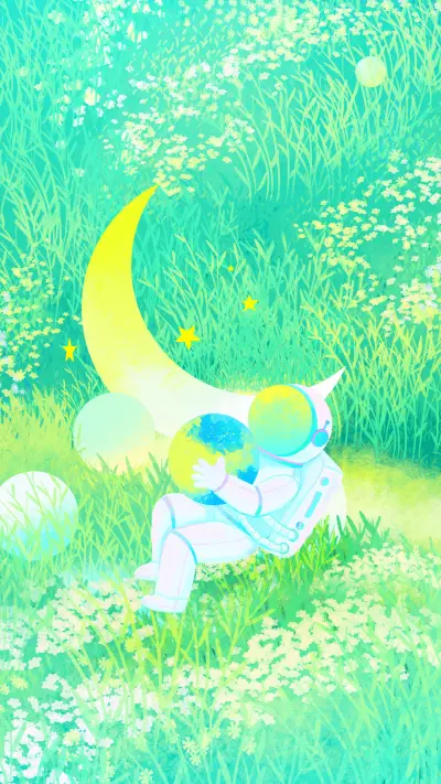 Beautiful Dream Illustration of Flowers, Planet and Moon