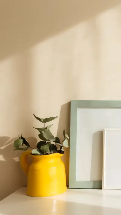 A yellow ceramic jug or vase with eucalyptus branches - Screenshot 1