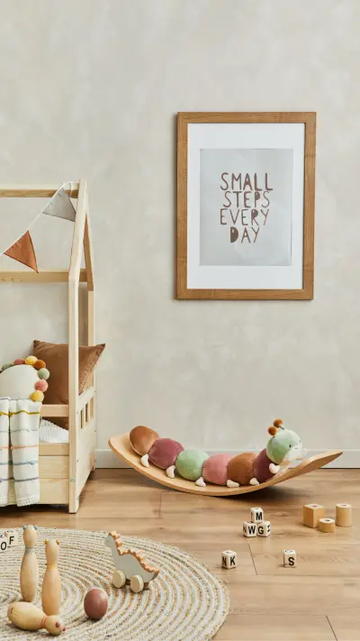 Child's Room with Bed, Toys and Hanging Decorations