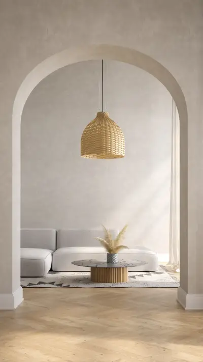 Calm Living Space Featuring Circular Coffee Table