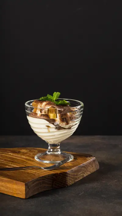 Traditional Italian dessert in glass on a wood plate - Screenshot 1