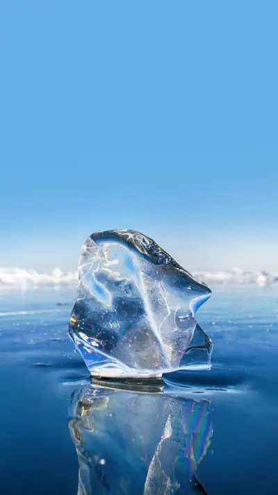 Transparent Ice Block at Frozen Surface