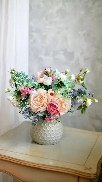 Flowers in vase in gray interior