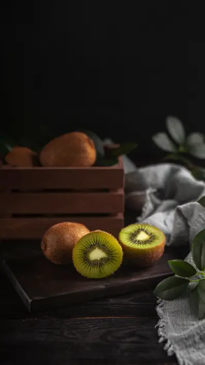Kiwi Fruit in the Wood with Kiwi in the Wooden Box
