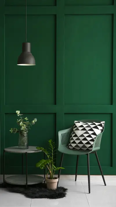 Stylish vase on table in green living room - Screenshot 1